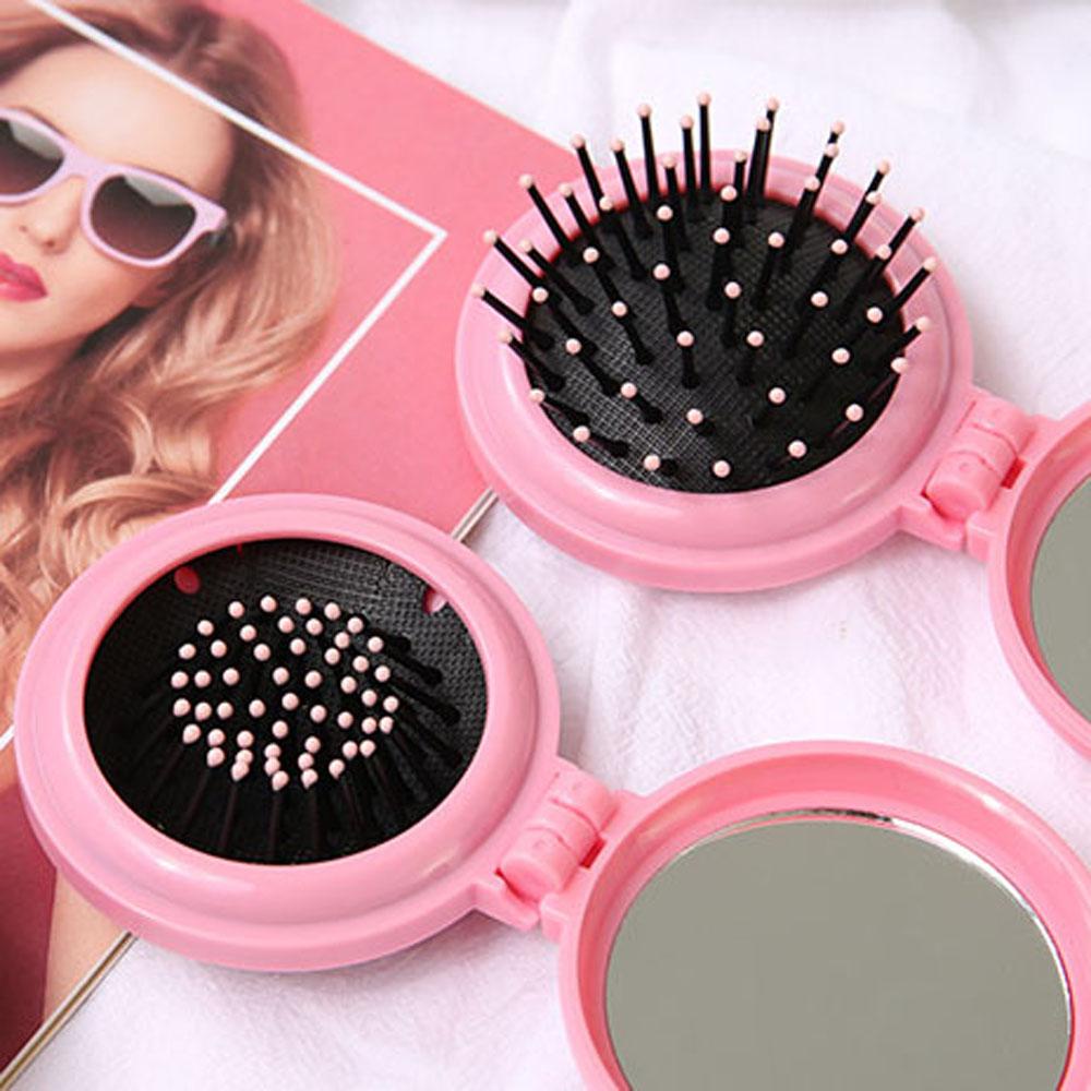 CLEOES Lược Gấp Tích Hợp Gương Trang Điểm Mini Kiểu Dáng Hoạt Hình Dễ Thương