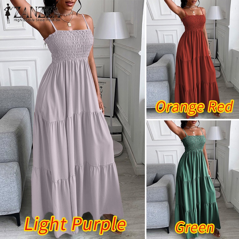 Đầm 2 dây ZANZEA dáng rộng phong cách Châu Âu thời trang cho nữ