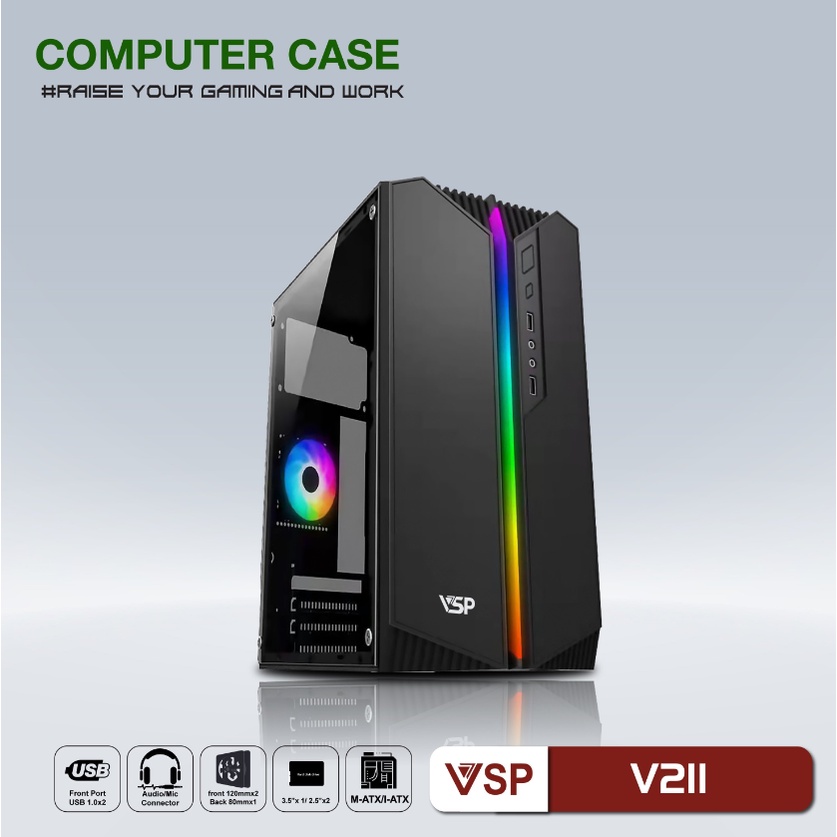 Case VSP V211 MINITOWER (Có sẵn LED RGB + Hông kính cường lực). VI TÍNH QUỐC DUY