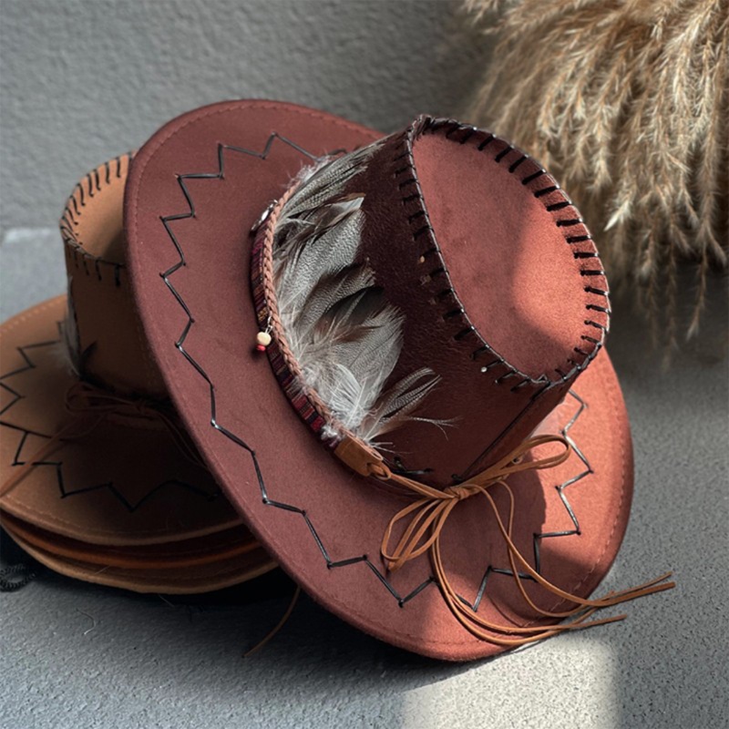 Mũ Cao Bồi Đính Lông Vũ Phong Cách Cao Bồi Phương Tây Dành Cho Người Lớn