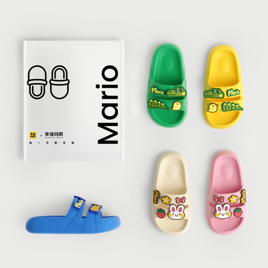 2022 Cheerful Mario Dép cho bé sục hãng siêu nhẹ, êm chân, chống trơn trượt，dày lên，Hình dáng động vật，Thoải mái