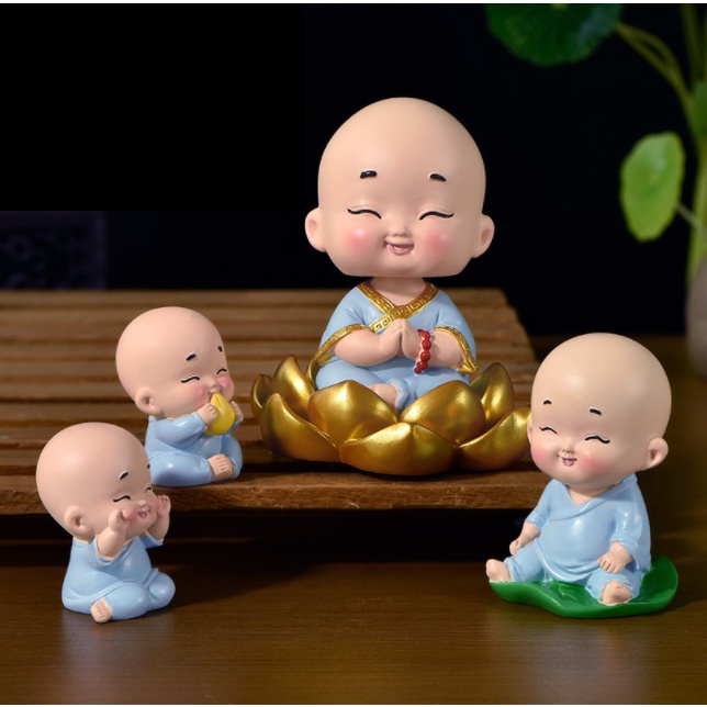 Tượng Chú Tiểu áo xanh ngồi thiền dễ thương