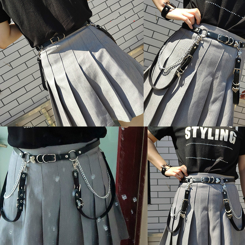 Thắt Lưng Da Pu Màu Tối Phong Cách Punk Hàn Quốc Cá Tính