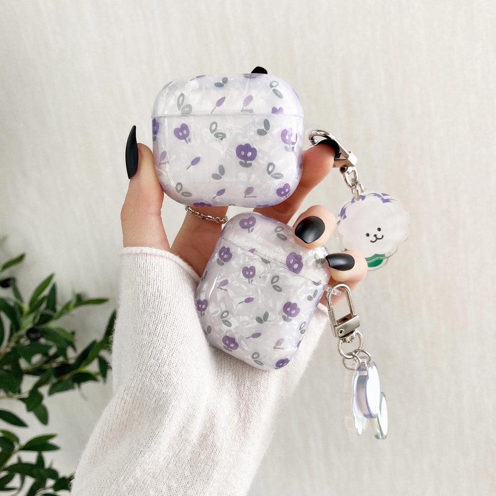Vỏ Bảo Vệ Hộp Sạc Tai Nghe AirPods 1 2 pro 3 gen3 Bluetooth Không Dây Chất Liệu Silicon Mềm Họa Tiết Hoa Tulip Màu Tím