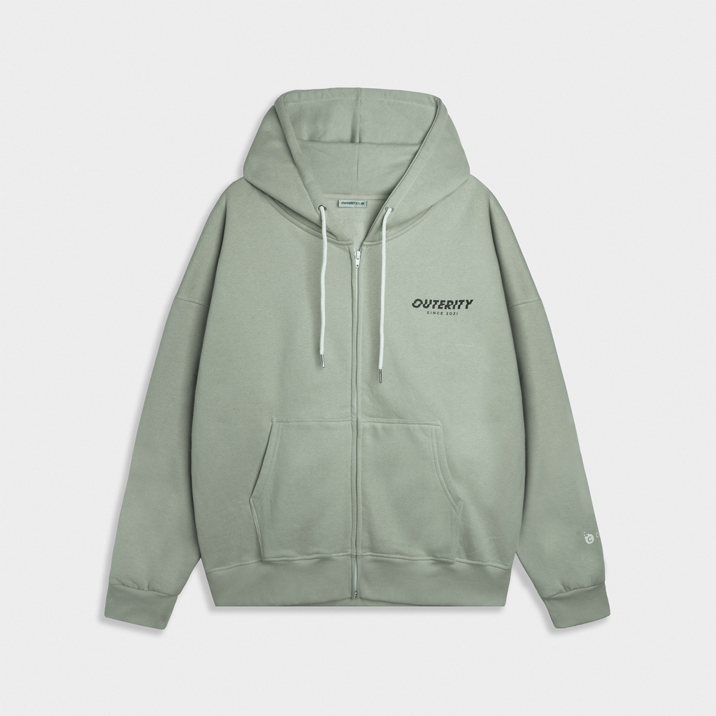 Áo Khoác Hoodie Zip Outerity Mini Signature/ Màu xám xanh / Nỉ Bông ORP407