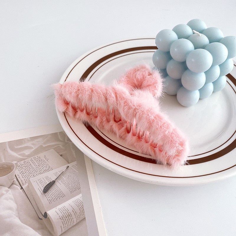 Kẹp tóc càng cua bằng nhựa acrylic phối lông phong cách Hàn Quốc dành cho nữ