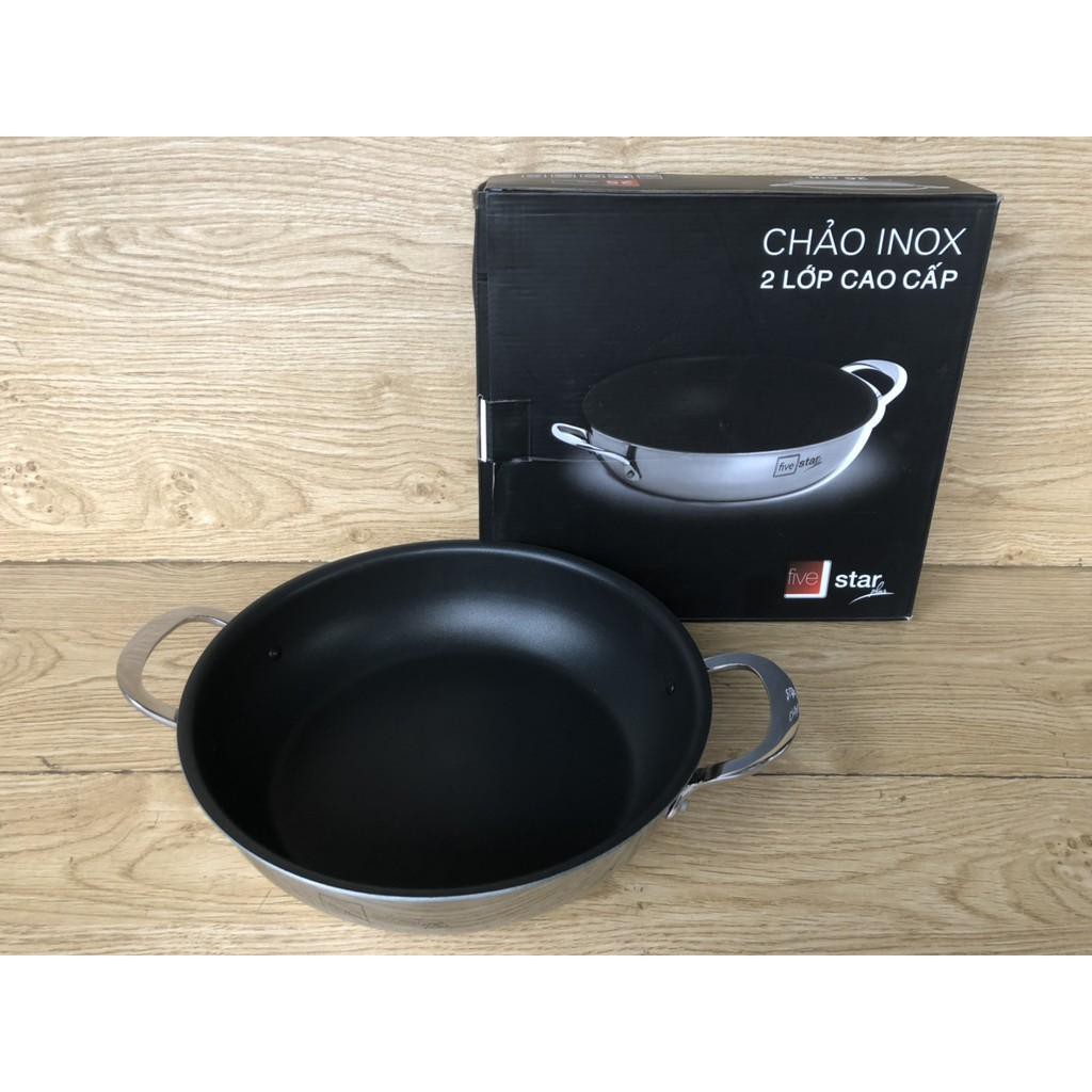 Chảo chống dính 2 quai inox 430 Fivestar Standard có nắp kính ( 26cm ), tặng 1 sạn dừa