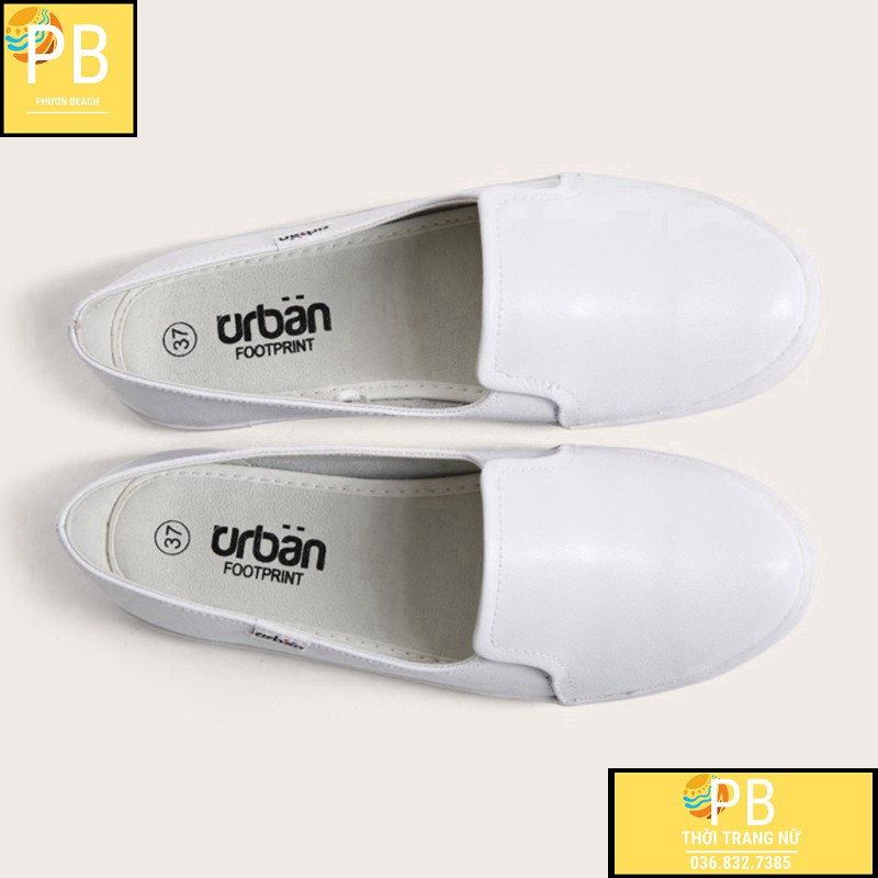 (GIÀY NỮ) Giày Slip-on Nữ Da Thật Cao cấp Urban UL1715 Trắng (VNXK)