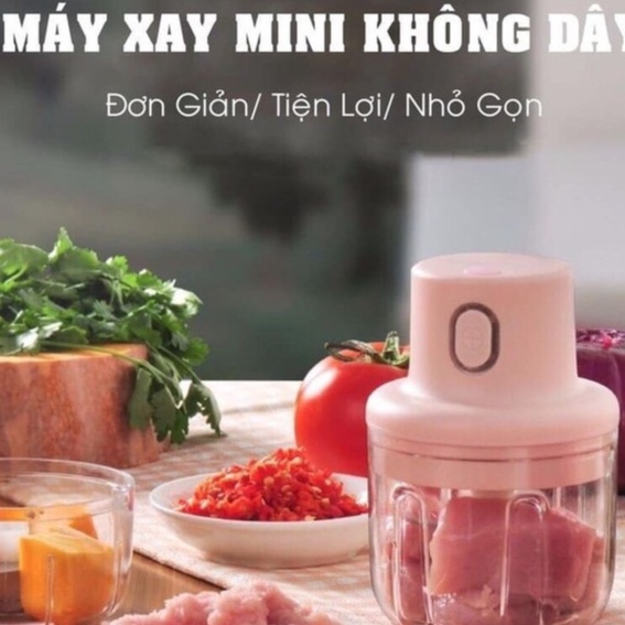 Máy Xay Mini Sạc Điện, Có Cổng Sạc Usb, Xay Hành, Tỏi, Rau Củ Quả - Tiện Lợi Nhỏ Ngọn - Dung Tích 250ml