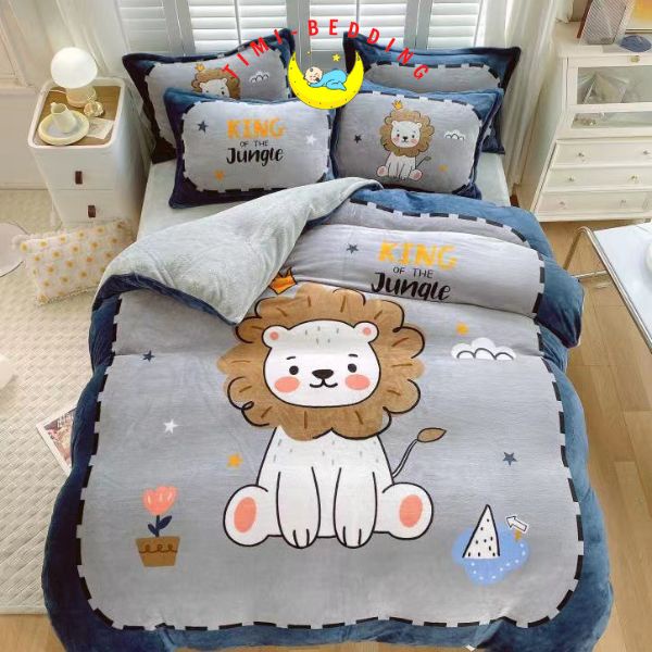 Chăn ga gối nỉ nhung 3D cao cấp hình con vật, hoạt hình cute, mềm mại và ấm áp - Timibedding