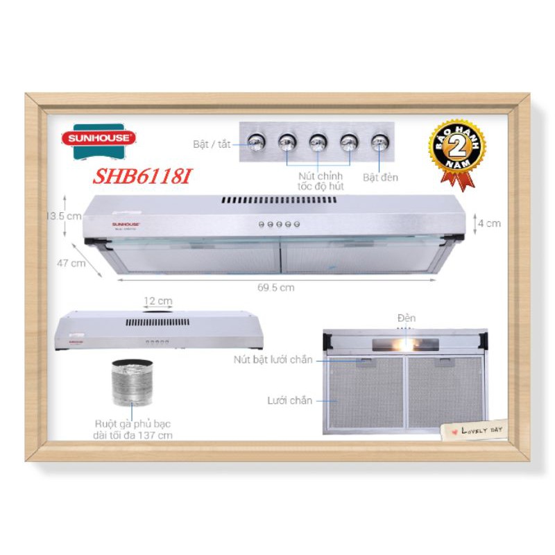 [Mã 159ELSALE hoàn 7% đơn 300K] Máy Khử Mùi INOX430SS SUNHOUSE SHB6118I