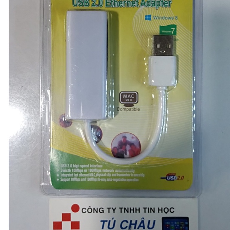 Cáp chuyển USB ra Lan: Chuẩn USB 2.0 ra Lan (RJ45) tốc độ 10/100Mbps