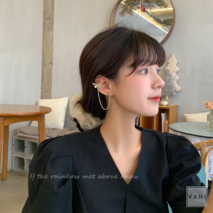 ( 1 Chiếc ) Kẹp Vành Tai Hình Bướm Nhỏ Phối Xích Đính Đá Mẫu 2 - Vani Store