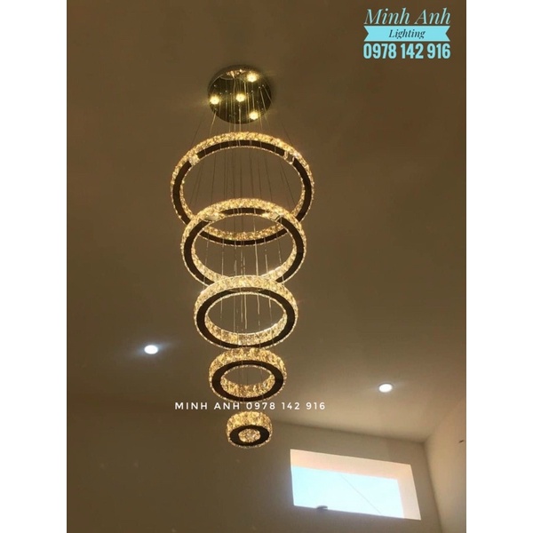 Đèn Thả Pha Lê Size 20-30-40-50-60 LED 3 Chế Độ Ánh Sáng Trang Trí Phòng Khách Thông Tầng Sảnh Minh Anh
