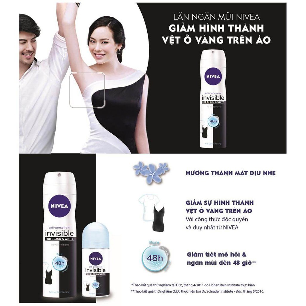 Xịt Ngăn Mùi Tối Đa Nivea NỮ Ngăn Ố Vàng Thanh Mát Dịu Nhẹ 150ml