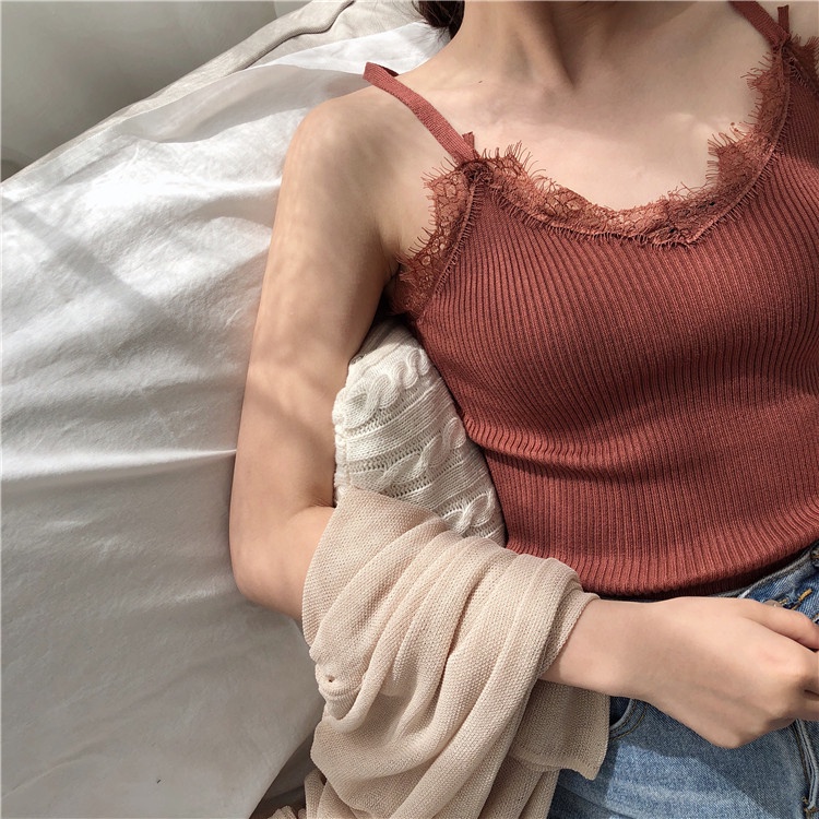 Áo Thun Đan Len Hai Dây Hở Lưng Cổ Chữ V Thời Trang Mùa Hè Sành Điệu Cho Nữ