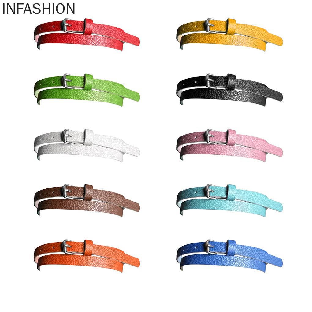Dây thắt lưng da PU bản nhỏ có khóa cài kim loại 10 màu sắc tùy chọn cá tính thời trang dành cho nữ