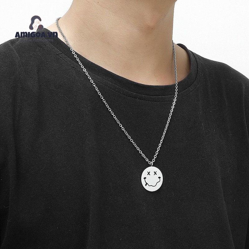 Vòng cổ Thép Mặt Hình Mặt Cười Thiết Kế Đơn Giản