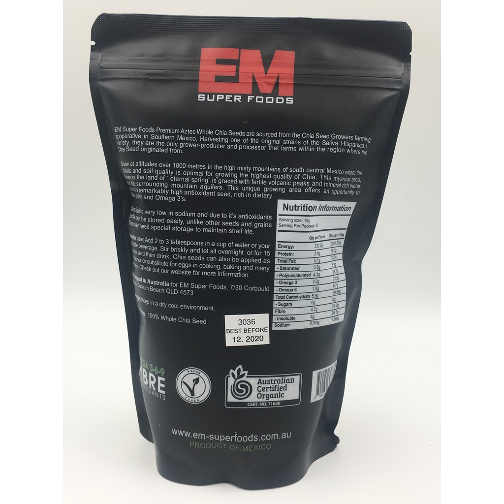 [Combo 5 bịch Chia đen 500g x 5 = 2kg5]Hạt Chia ÚC  BLACK  BAG CHIA  Khối lượng 500g. Hạn sử dụng mới nhất