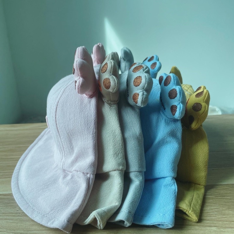 Mũ vành rộng hoạ tiết Mèo Ok có tai sừng cho bé gái bé trai , phù hợp 4 tháng - 4 tuổi