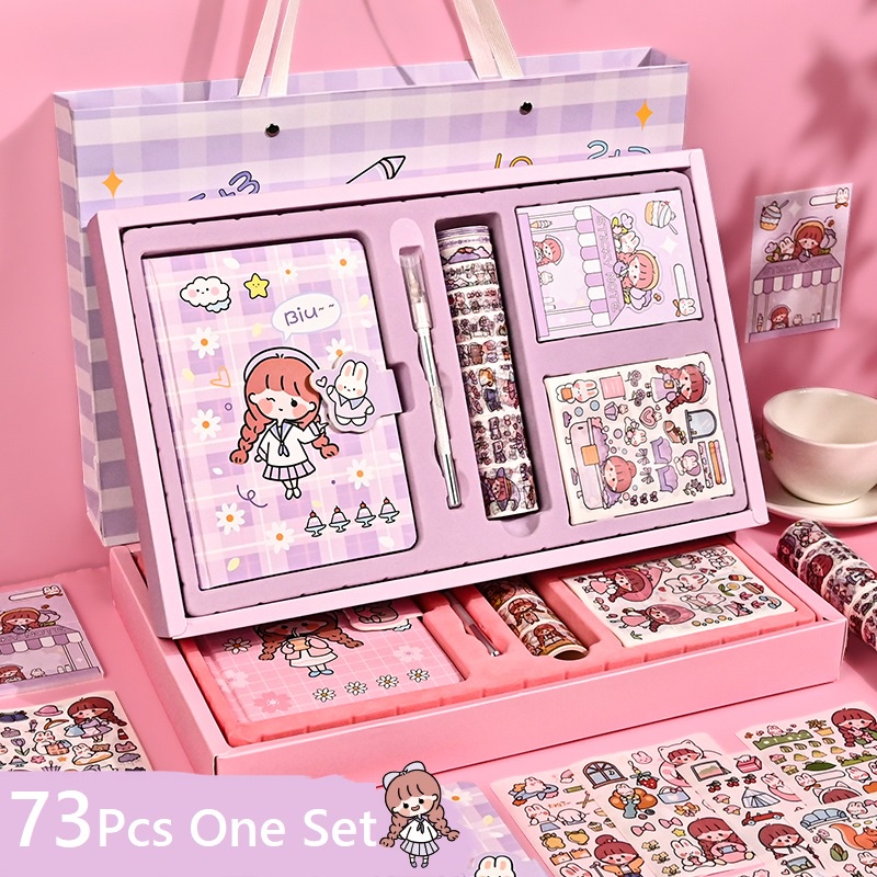 Set Sổ tay Cute hộp quà  túi gói hàng Sticker  Washi Tape DIY quà sinh nhật Cute