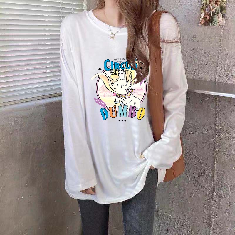 NRVP Áo thun dài tay dáng rộng in họa tiết hoạt hình ngộ nghĩnh sành điệu