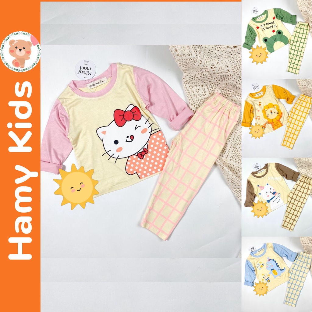 Bộ Dài Tay Bé Trai Bé Gái Minky Mom Chính Hãng Thun Lạnh Quần Caro Ap Hình Động Vật Trẻ em 0-5 Tuổi Dưới 20kg - Hamykids