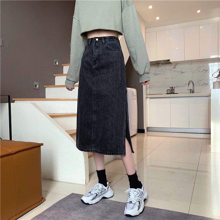 Xiaozhainv Chân váy jean lưng cao phong cách thời trang Hàn Quốc xinh xắn cho nữ | BigBuy360 - bigbuy360.vn