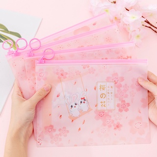 Túi đựng tài liệu có khóa kéo họa tiết hoa anh đào/thỏ dễ thương