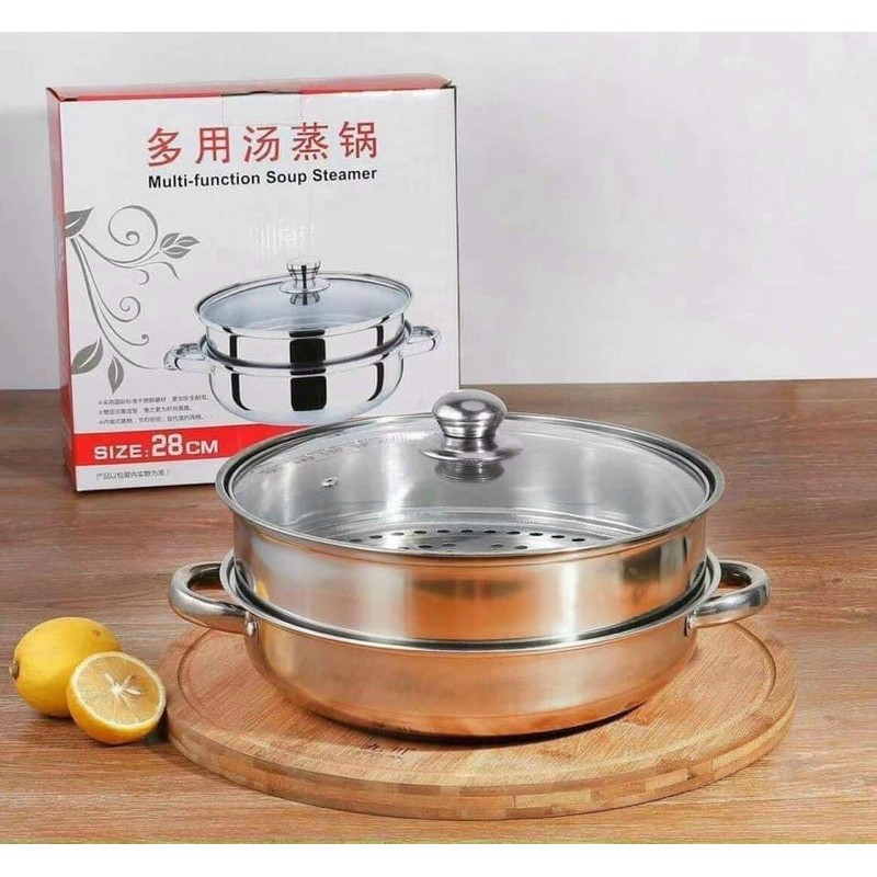 Nồi inox 2 tầng có giá hấp sz 28cm -Nồi Hấp Bánh Bao Nồi Lẩu Inox Đa Năng - Inox Cao Cấp Bền Đẹp