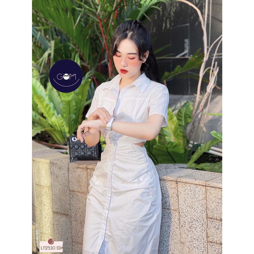 Váy sơ mi dài Đầm Sơmi Cutout Eo Za ra ra Xuất Váy Sơ Mi Khoét Eo
