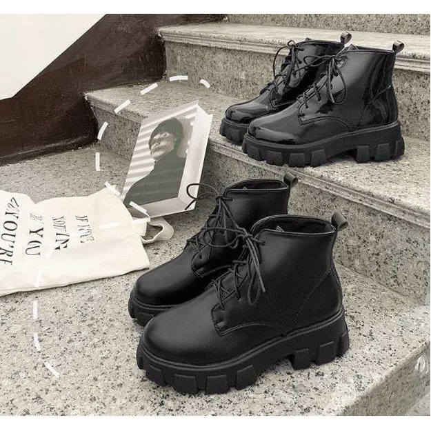 Giày bốt nữ cổ lửng Martin độn đế , boots nữ da đế cao phong cách Anh Quốc BD06