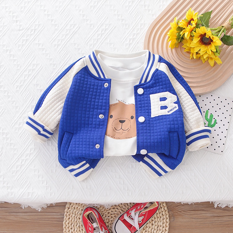 Áo Khoác Bóng Chày Tay Dài In Chữ Thời Trang Cho Bé Trai