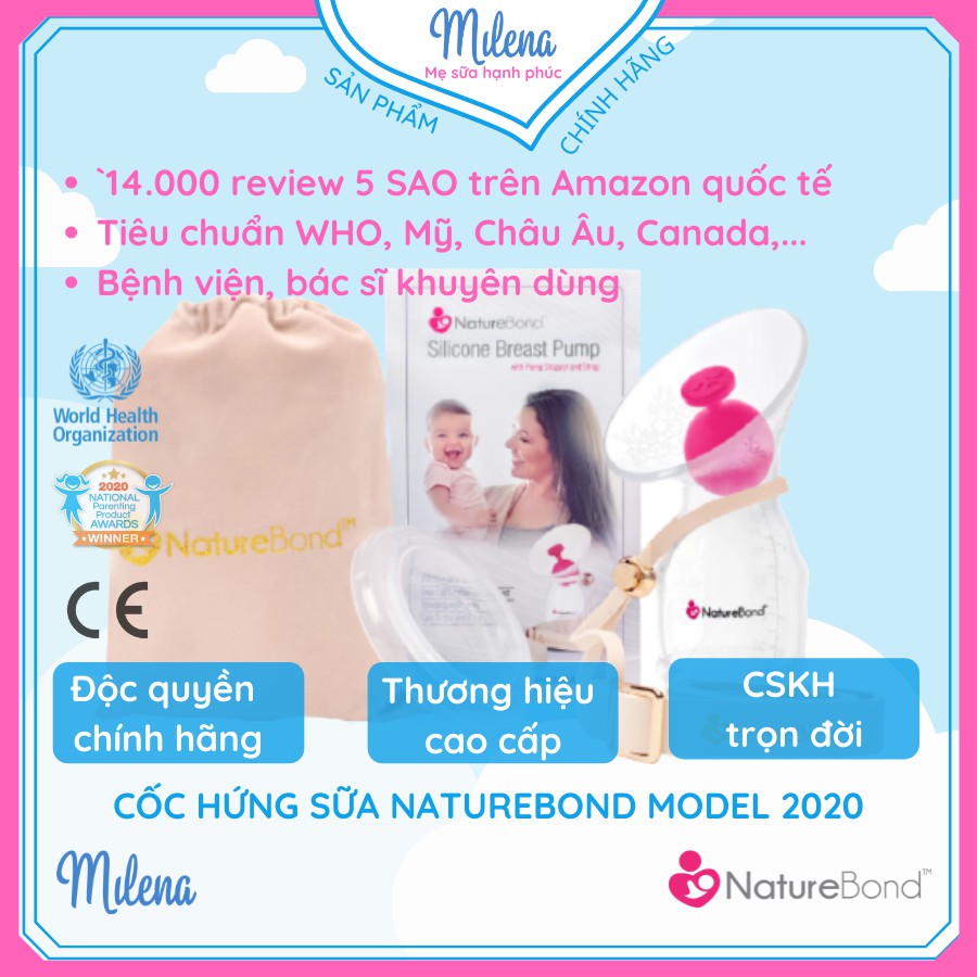 [Chính Hãng] Cốc Hứng Sữa Silicon NatureBond Số 1 Anh Mỹ Canada Tặng Túi Nhung Dây Da... Tiện Hơn Máy Hút Sữa Bằng Tay