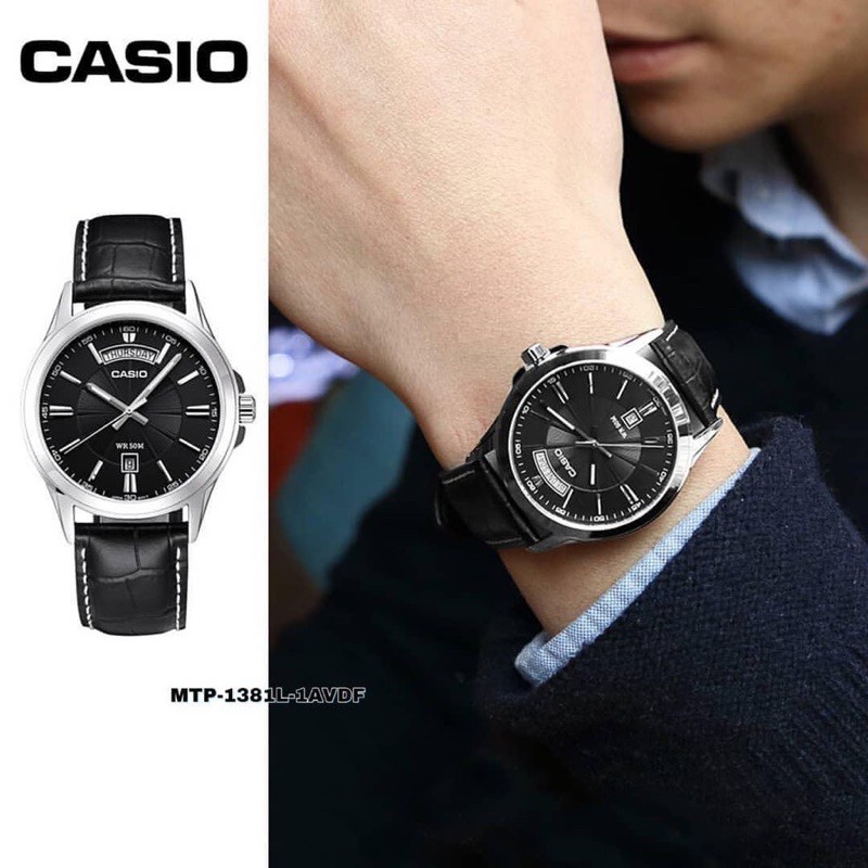 Đồng hồ nam dây da Casio chính hãng Anh Khuê MTP-1381L-1AVDF