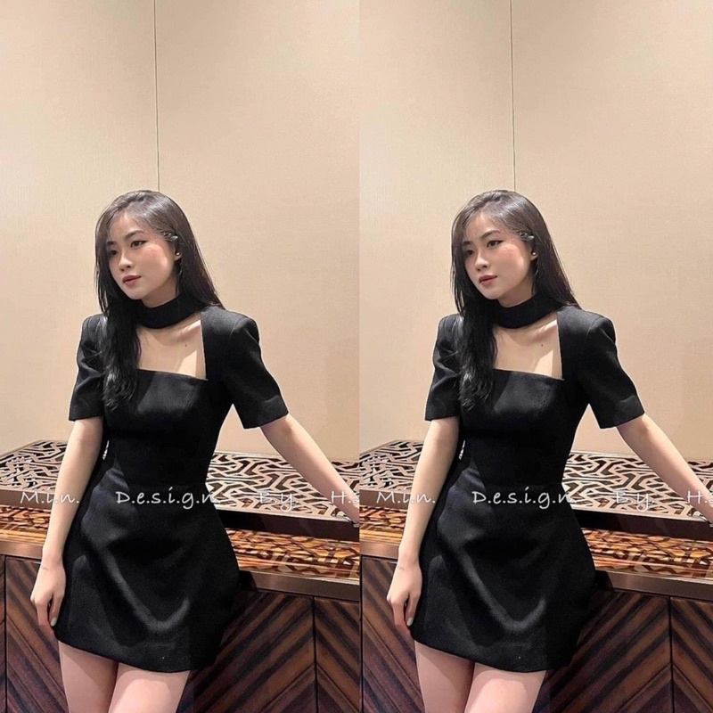 Váy Dạ Cổ Choker Hàng 2 Lớp Dày Dặn 2 Màu Có Ảnh Thật