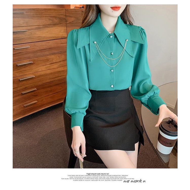 Áo Sơ Mi Tay Phồng Cổ Búp Bê Form Rộng Thời Trang Mùa Thu Mới Cho Nữ