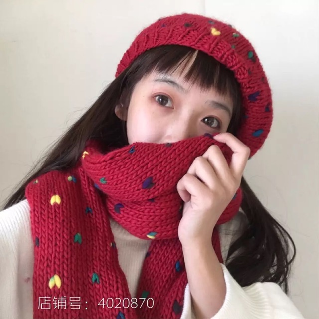 Set khăn + mũ len vintage