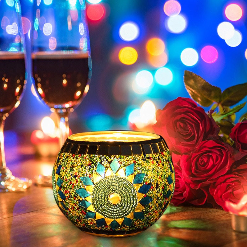 Giá Đỡ Nến Bằng Thủy Tinh Hình Hoa Hướng Dương Nhiều Màu Phong Cách Châu Âu Cổ Điển