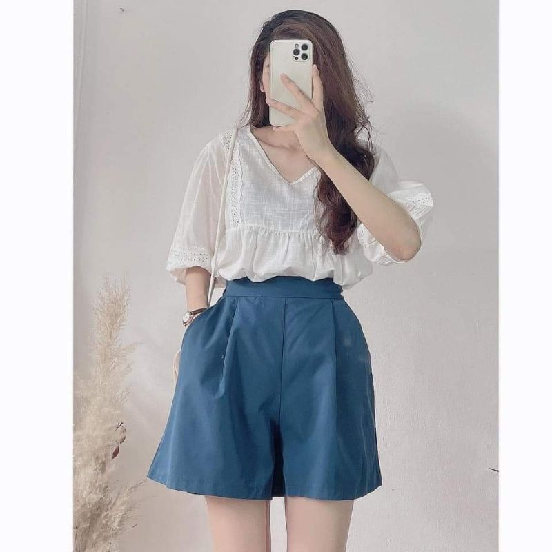 Áo sơ mi babydoll viền ren tiểu thư phong cách ullzang siêu xinh kèm ảnh thật