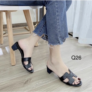 Dép lê nữ - HM , guốc nữ cao gót HM gót vuông 5 phân