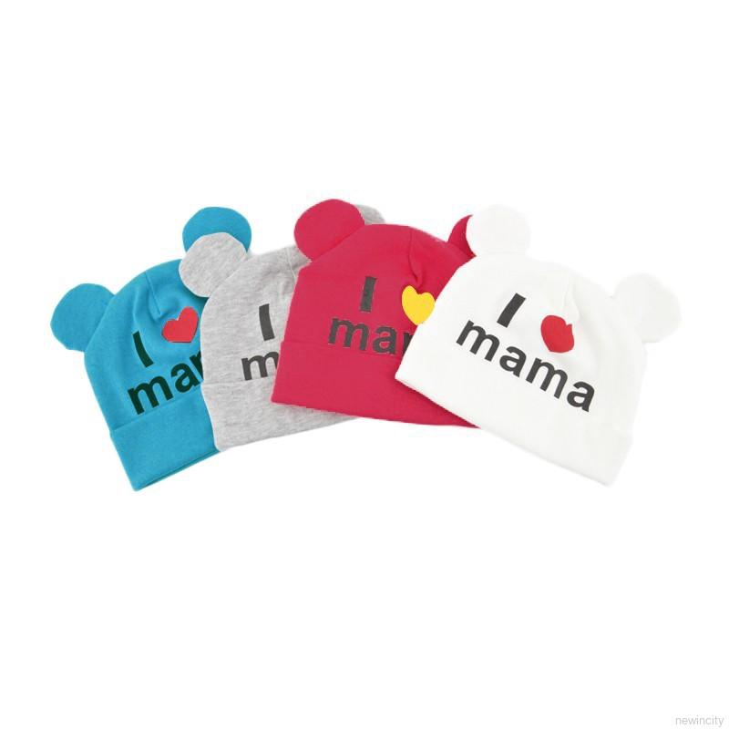 Nón trùm đầu in chữ I LOVE MAMA xinh xắn dành cho bé