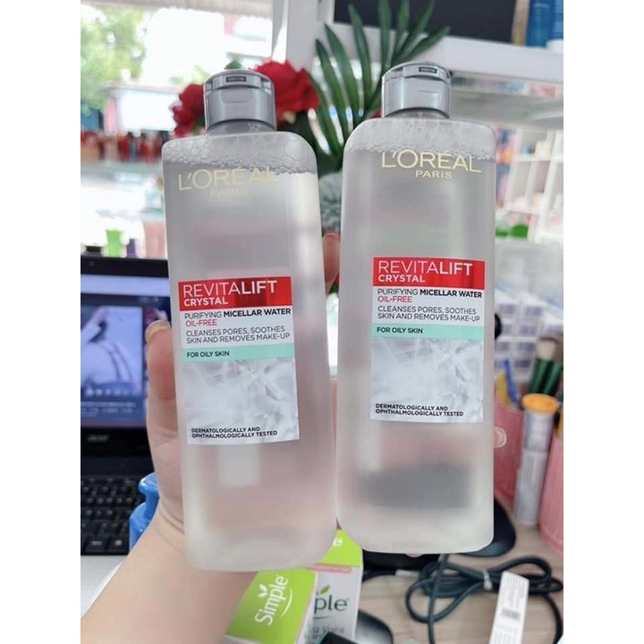 NƯỚC TẨY TRANG LÀM SẠCH CHO DA DẦU LOREAL REVITALIFT CRYSTAL PURIFYING MICELLAR WATER 400ML CHÍNH HÃNG - 10371