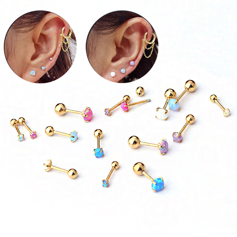 Khuyên Xỏ Sụn Tai Đính Đá Opal Thời Trang