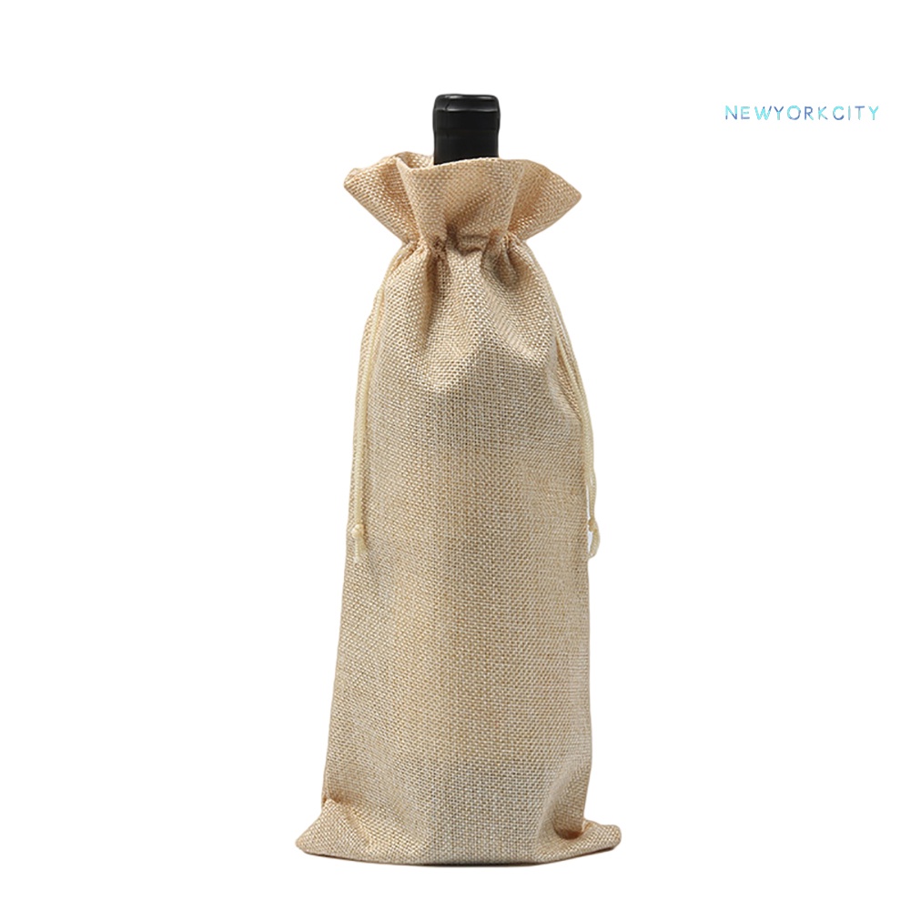 Vỏ Bọc Chai Rượu Bằng Vải Lanh Có Dây Rút Trang Trí Cho Tiệc Cưới
