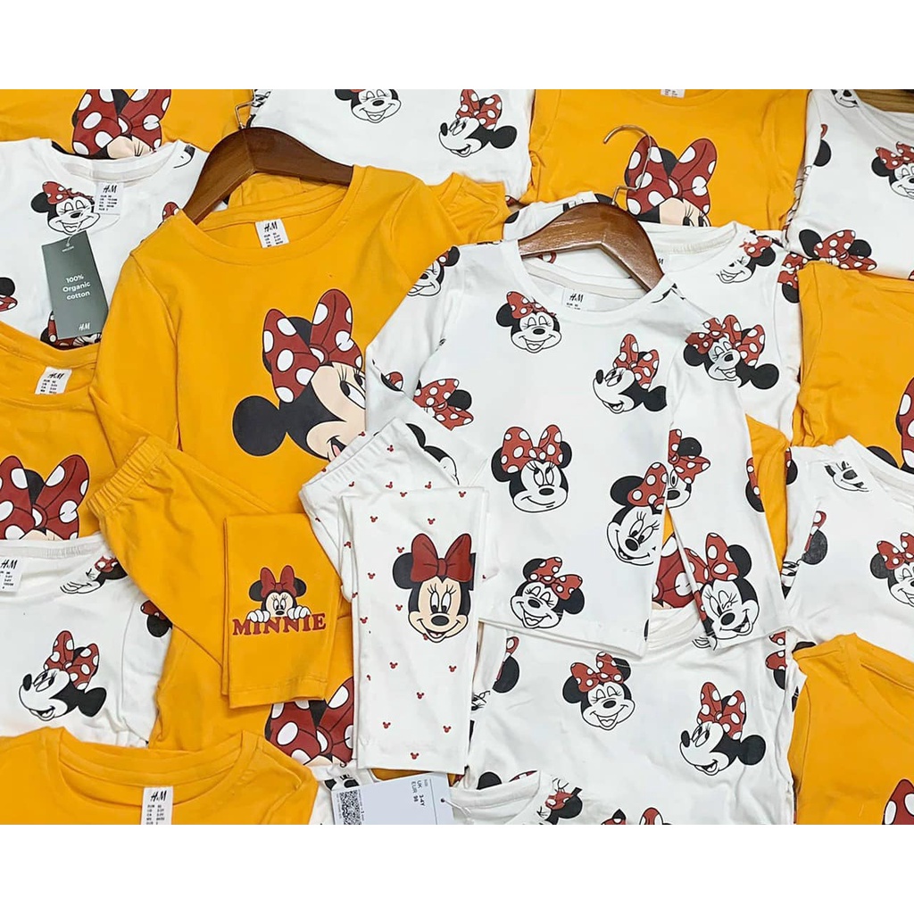 Đồ bộ bé gái Combo 2 bộ dài tay thu đông hình Mickey Mine Mouse chất cotton 4 chiều mềm mịn