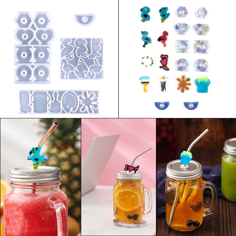 Khuôn Silicone Làm Ống Hút Hình Chim Hồng Hạc / Hoa Hướng Dương DIY