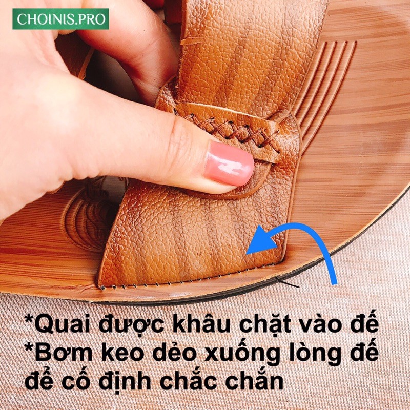 Dép da nam Da bò cao cấp CHOINIS Đế bơm cao su liền với quai da (Dành cho cả trung niên, trung tuổi)