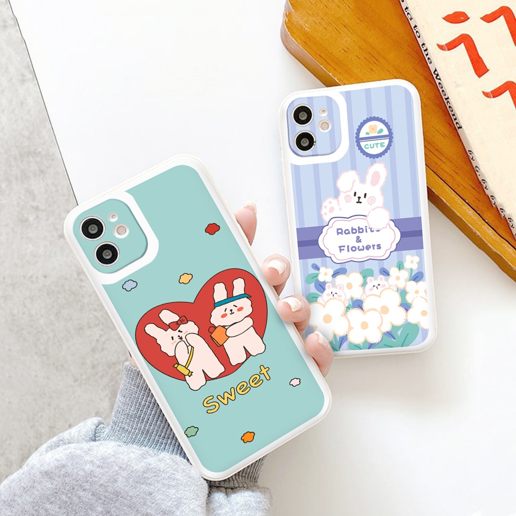 ỐP IPHONE BẢO VỆ CAM Bé thỏ trắng xinh  vuông cạnh ốp lưng 12 pro max xanh lá cây matcha full case 6 đến 13promax tr1142