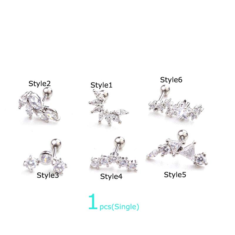 Hoa tai thép không gỉ đính đá zircon kiểu dáng xinh xắn trẻ trung